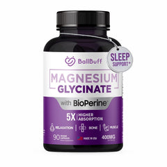 BallBuff magnesium glycinate bottle for daily high absorption.