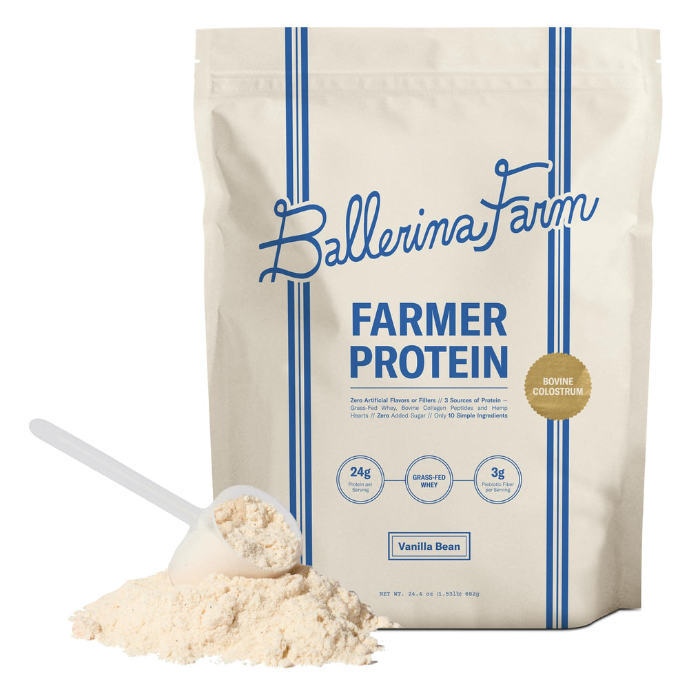 Ballerina Farm grass-fed whey vanilla bean powder ready for shakes