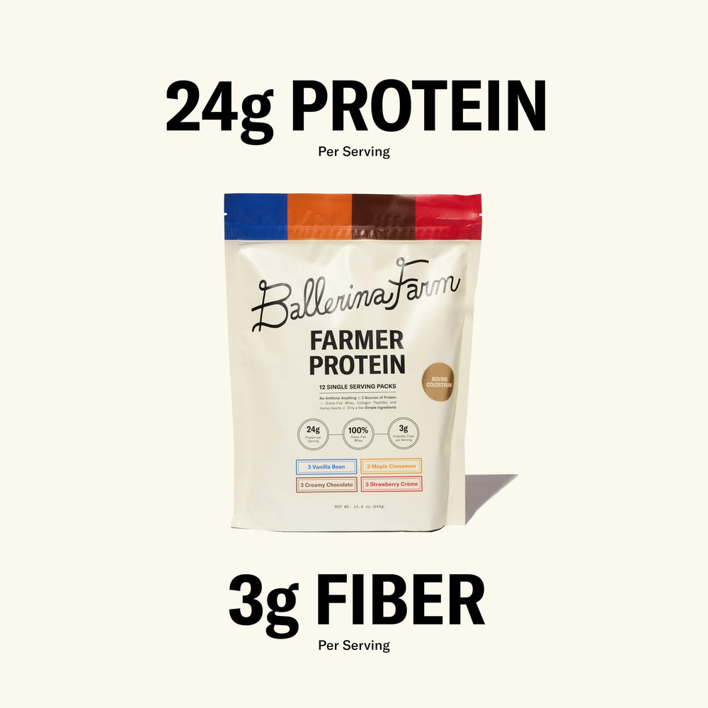 Ballerina Farm protein shake with creamy texture in glass.