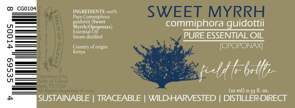 BALM OF GILEAD frankincense and myrrh label close-up emphasizing purity