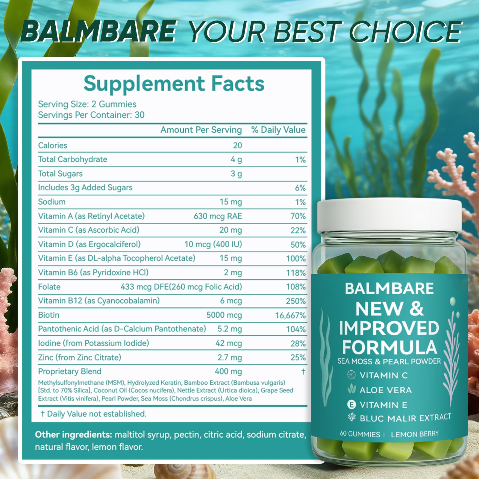 Balmbare Revive gummies on display signaling hair and nails support.