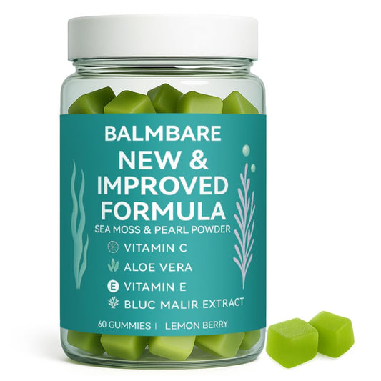 Balmbare Revive sea moss gummies bottle for daily hair nourishment.