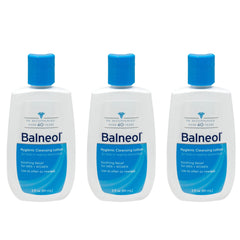 Balneol cleansing lotion bottle demonstrates gentle, non-irritating cleansing for intimate areas.