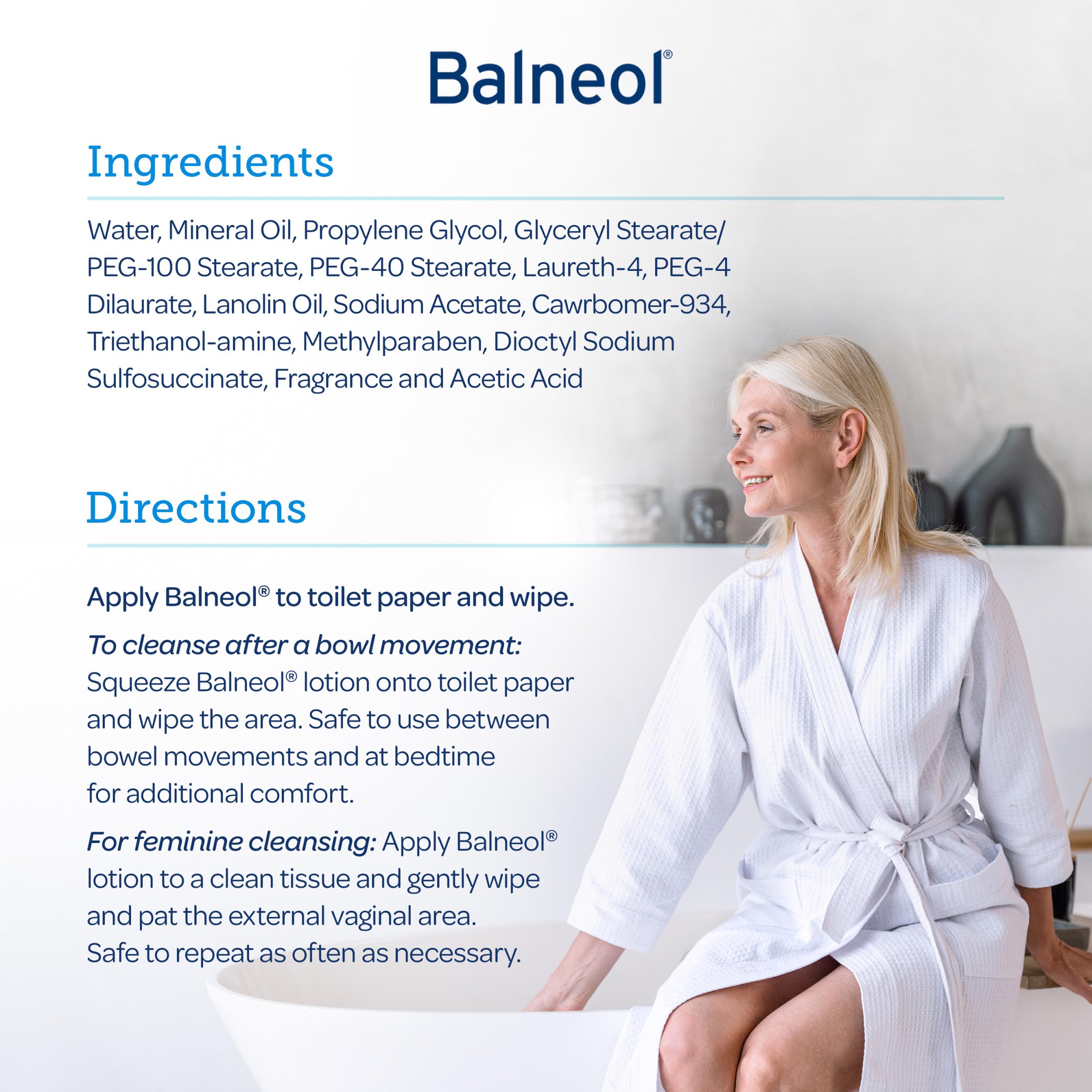Balneol in bathroom setting for daily gentle cleansing.