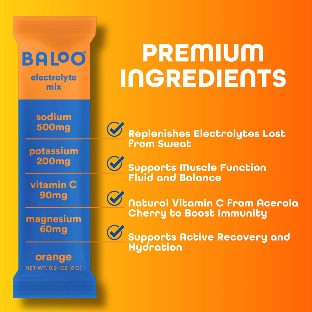 Baloo Electrolytes lemon packet delivers clean hydration without added sugar.