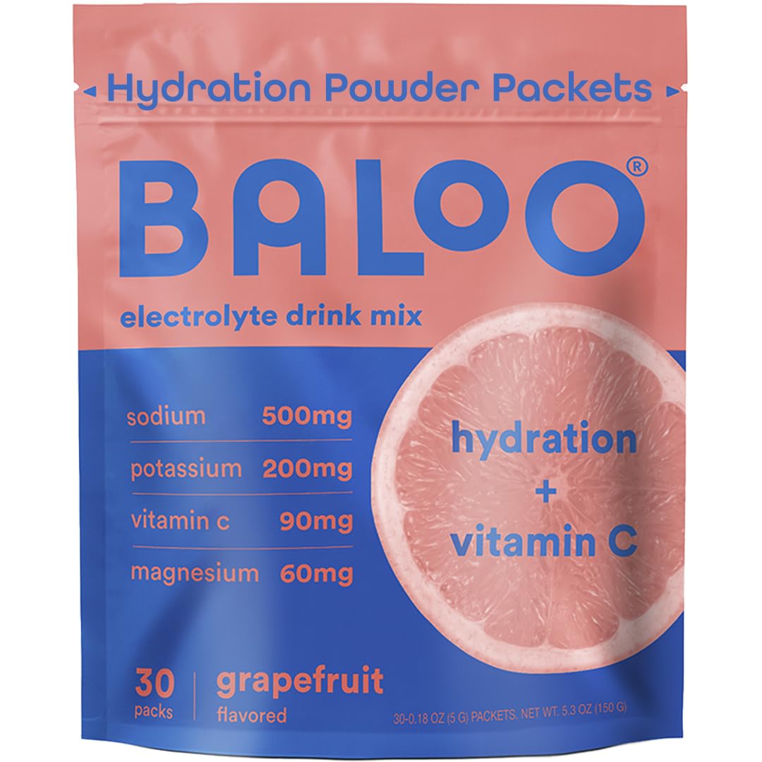 Baloo grapefruit electrolyte packet front view for on-the-go hydration