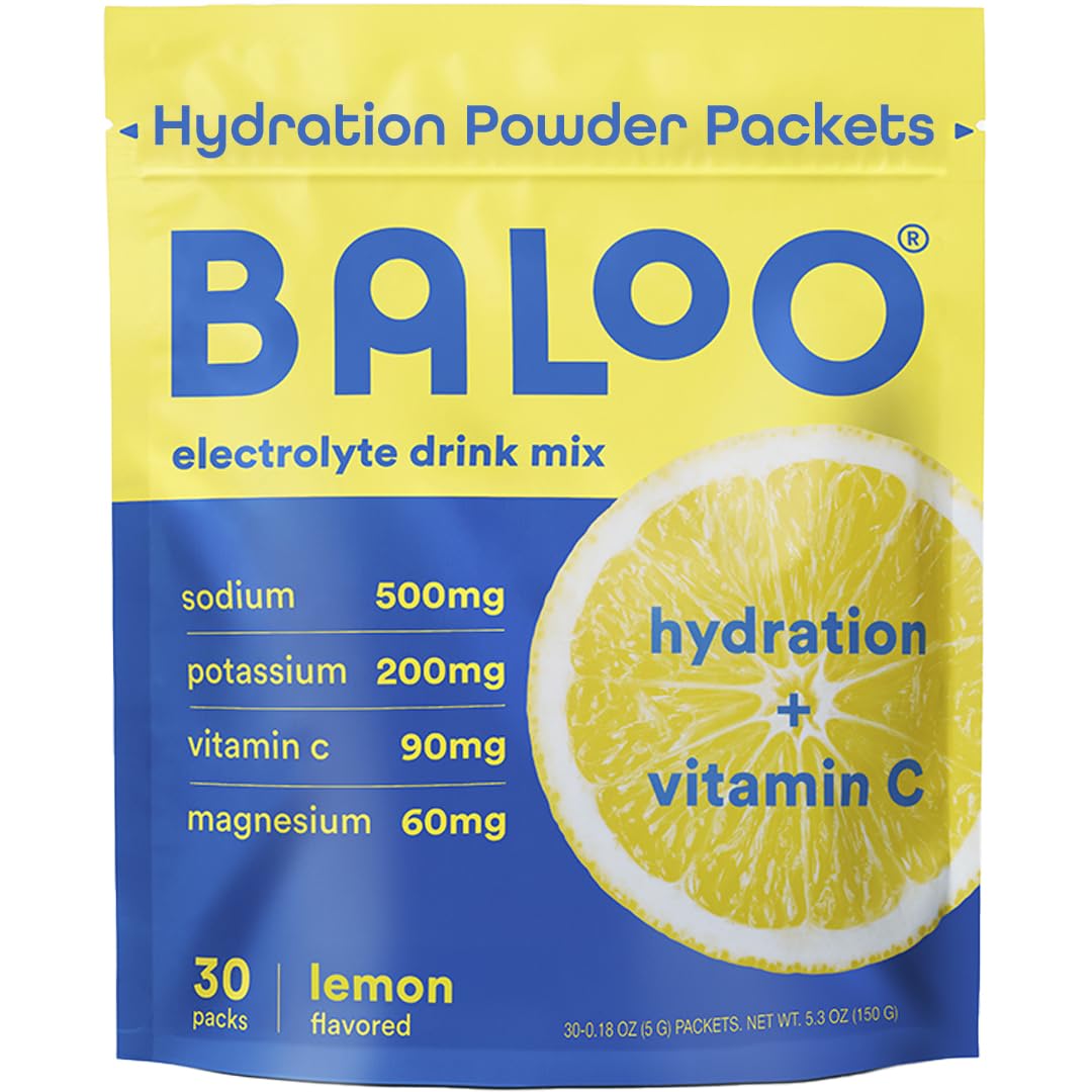 Baloo lemon electrolyte packets dissolve in water for crisp refreshment