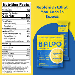 Baloo no-added-sugar electrolyte packets mix easily for clean hydration on the go