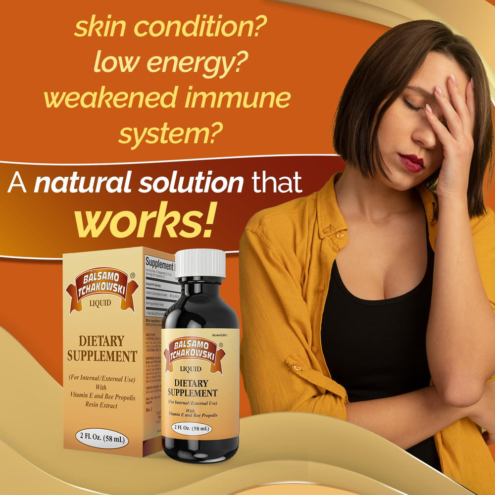Balsamo Tchakowski Vitamin E 360mg bottle highlighting skin nourishment and antioxidant support.