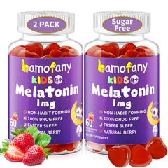 Bamofany kids melatonin 1mg gummies bottle front promotes a calm bedtime routine.