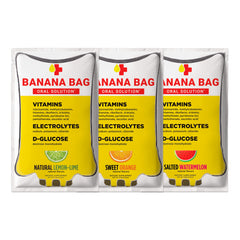 Banana Bag hydration packets front label for quick rehydration on the go