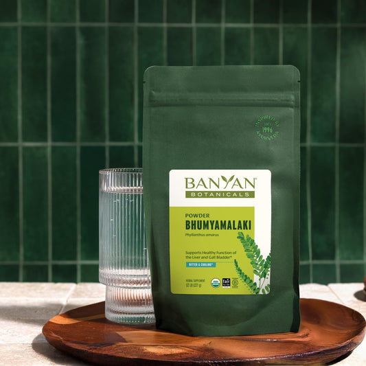 Banyan Bhumyamalaki powder tea mix ready to brew for cleansing