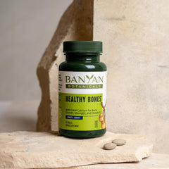 Banyan Botanicals Ashwagandha Arjuna Herbal Blend bottle shows herbs for joint vitality.