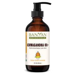Banyan Botanicals Ashwagandha Oil+ bottle for a relaxing massage