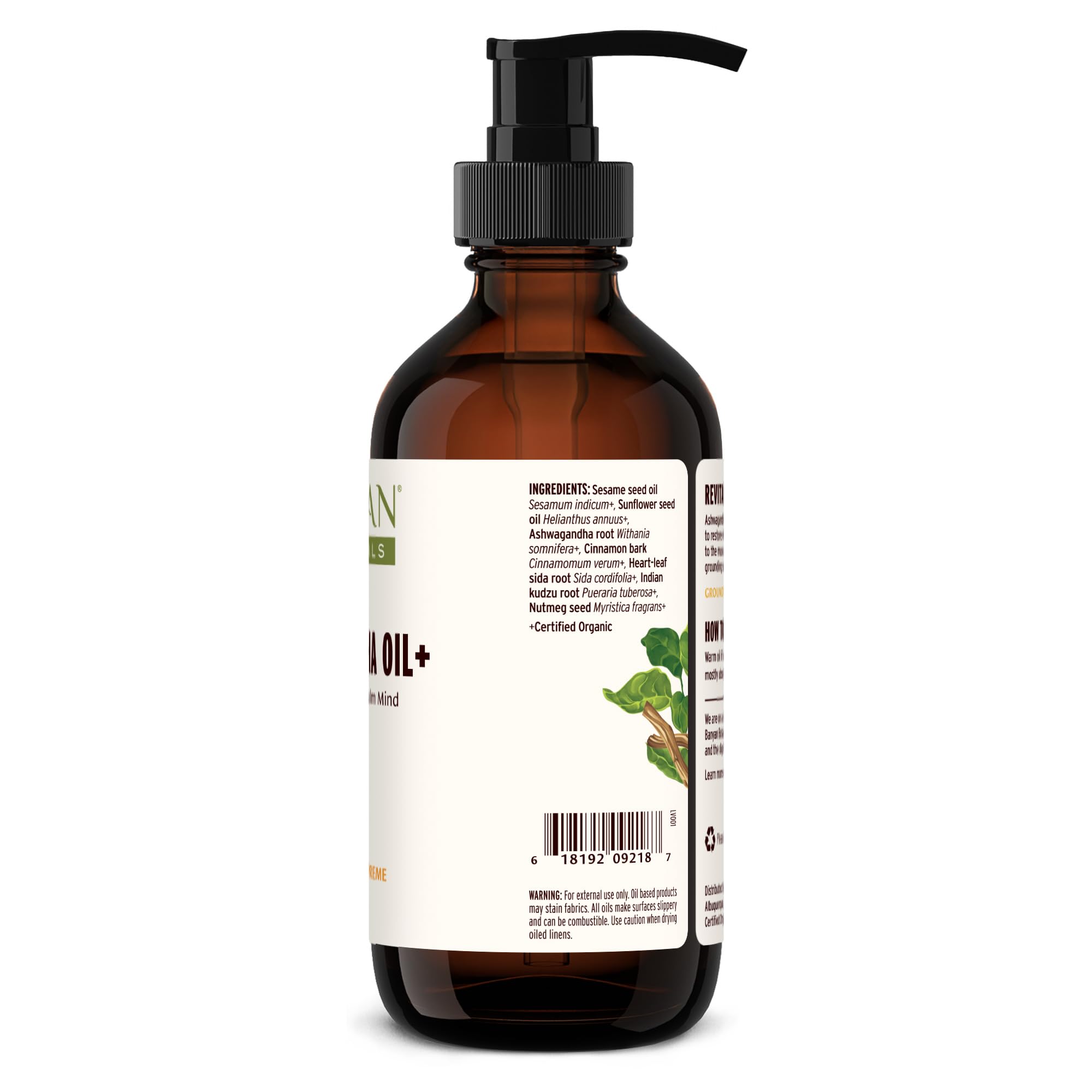8 oz packaging of Banyan Botanicals Ashwagandha Oil+ ready to use