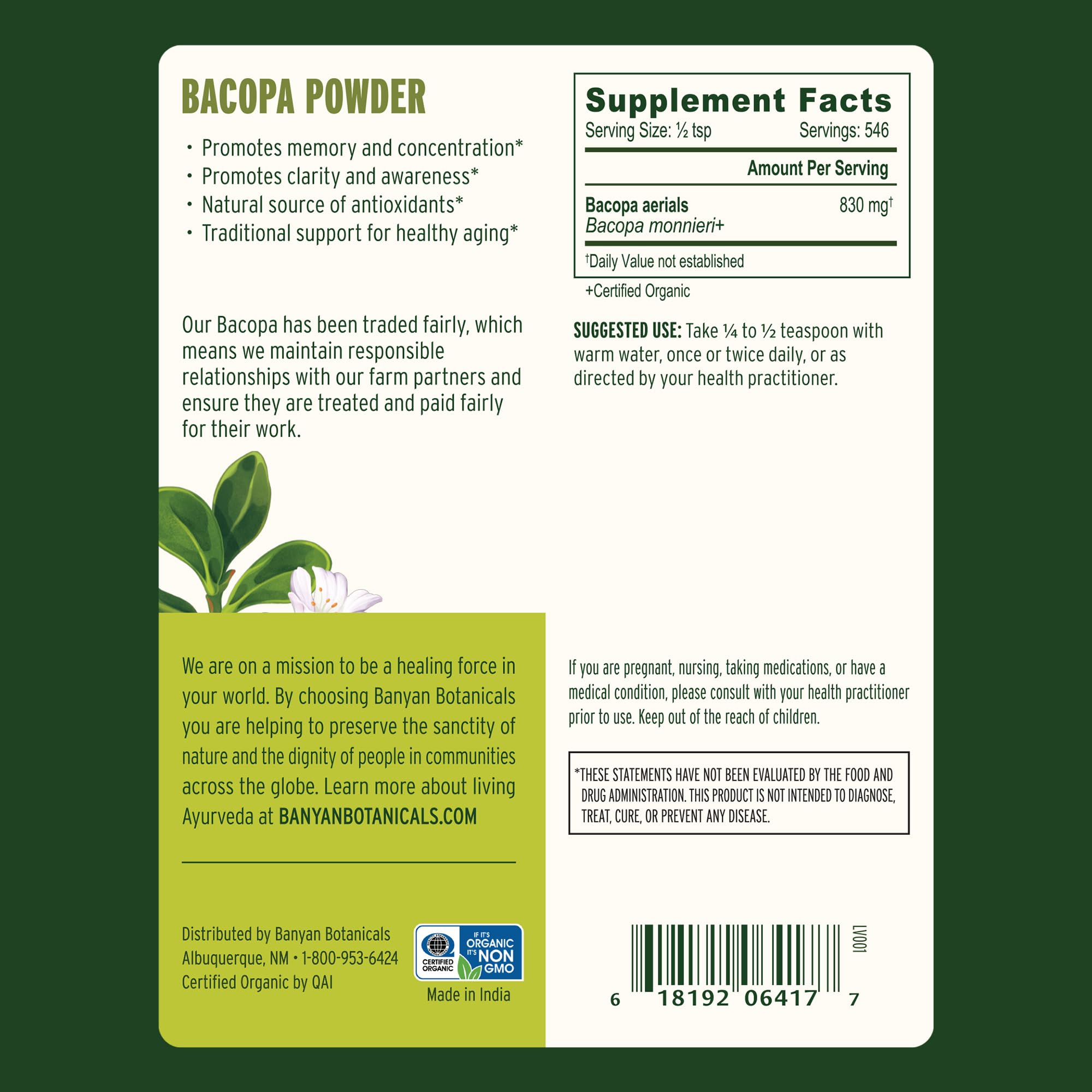 Banyan Botanicals Bacopa Powder scoop ready for daily use