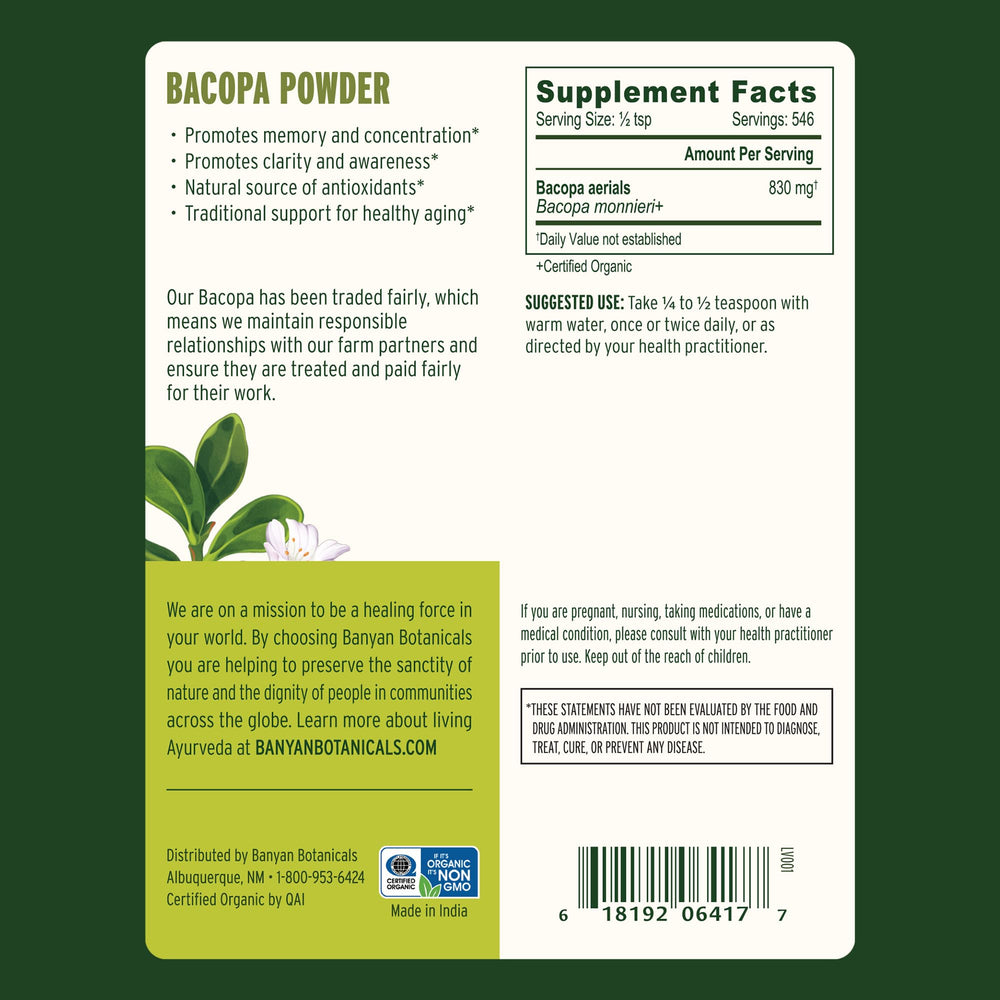 Banyan Botanicals Bacopa Powder scoop ready for daily use