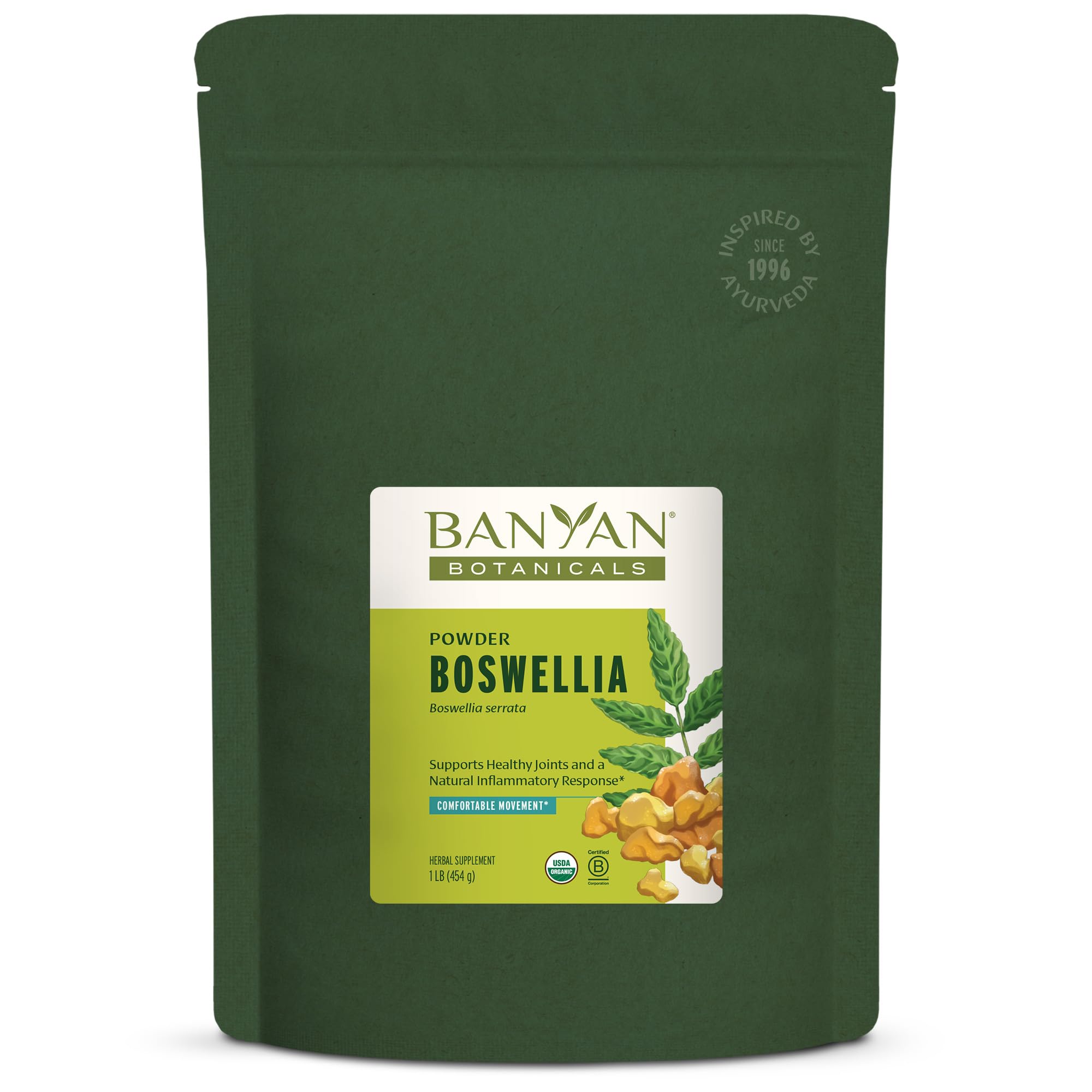 Banyan Botanicals Boswellia powder in a jar, premium organic resin for daily routines.