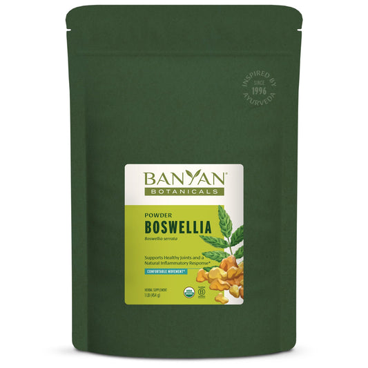Banyan Botanicals Boswellia powder in a jar, premium organic resin for daily routines.