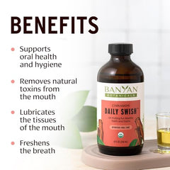 Herbal blend of amla, haritaki, bibhitaki in Daily Swish for holistic mouth care.
