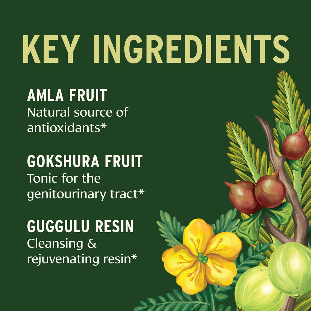 Banyan Botanicals Gokshuradi Guggulu packaging highlights organic, non-GMO quality