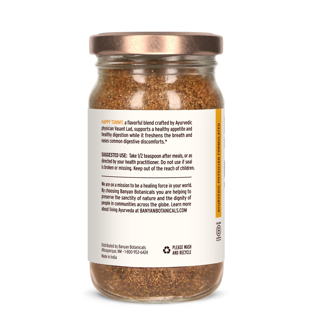Banyan Botanicals Happy Tummy after-meal ritual in kitchen setting.