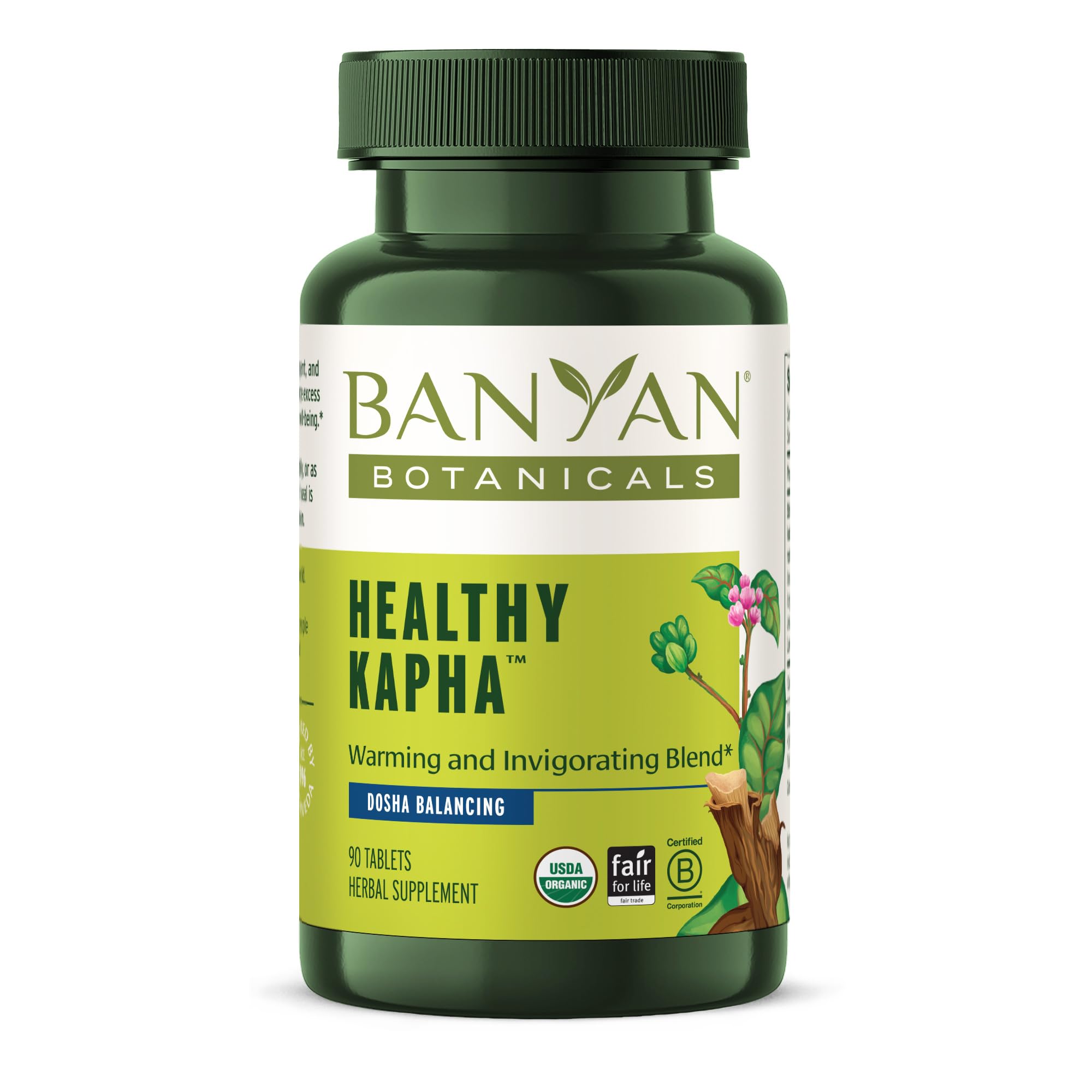 Banyan Botanicals Healthy Kapha bottle with tablets supports daily Kapha balance.