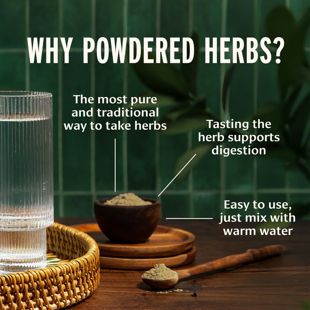 Banyan Botanicals Hibiscus Powder cooling tea preparation scene.