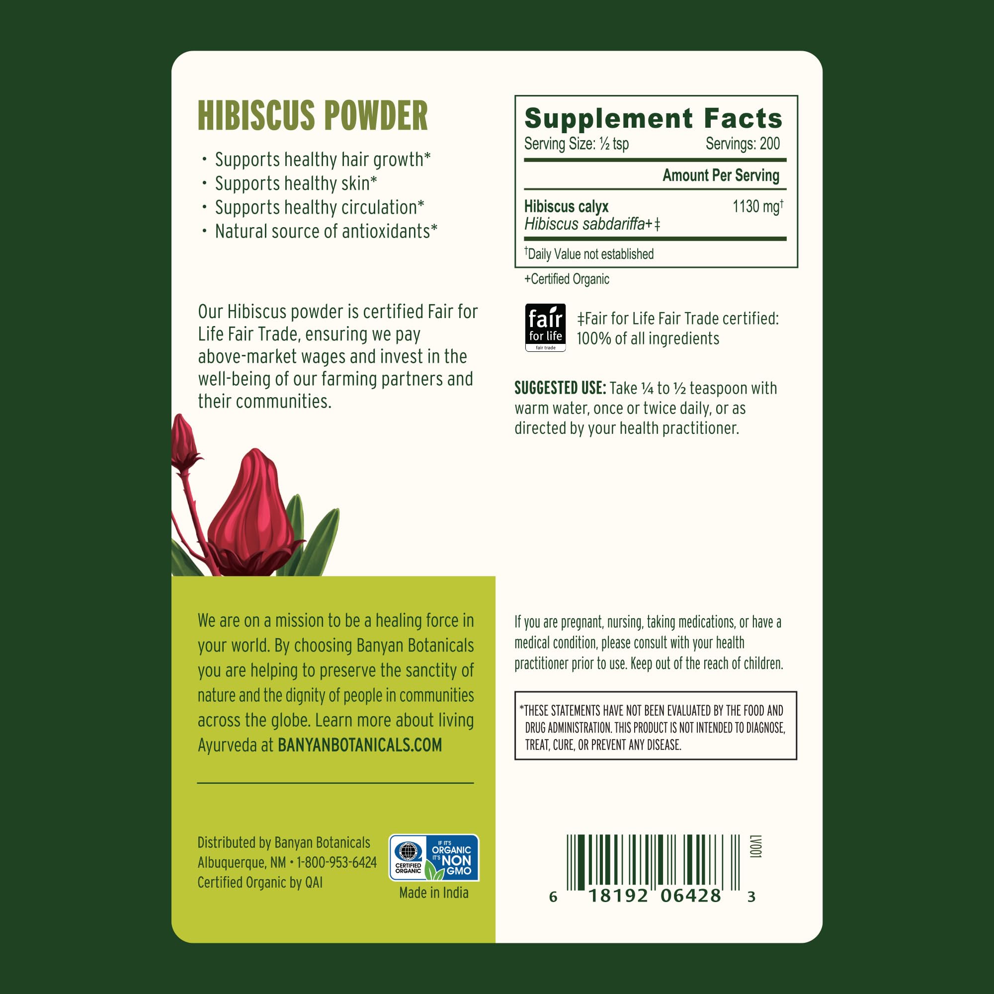 Banyan Botanicals Hibiscus Powder used in skincare for gentle hydration.