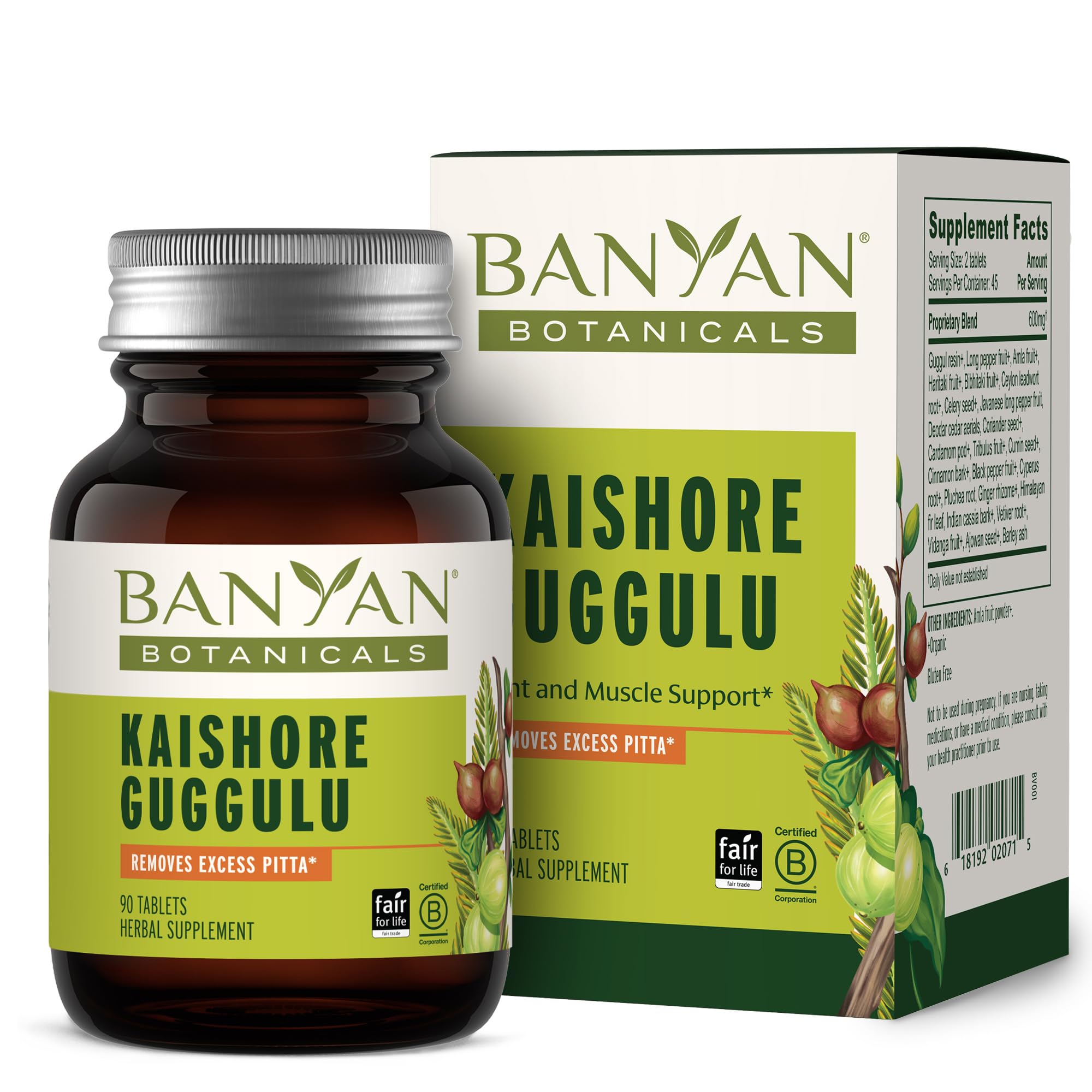 Banyan Botanicals Kaishore Guggulu bottle front showing 90 tablets for joint support