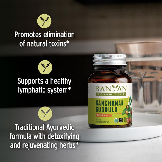 Banyan Botanicals Kanchanar Guggulu bottle back with usage details