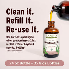 Banyan Botanicals Kapha Massage Oil with organic herbs for a soothing self-care experience.