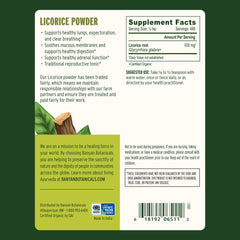 Banyan Botanicals Licorice Powder label focuses on organic, sustainable sourcing.