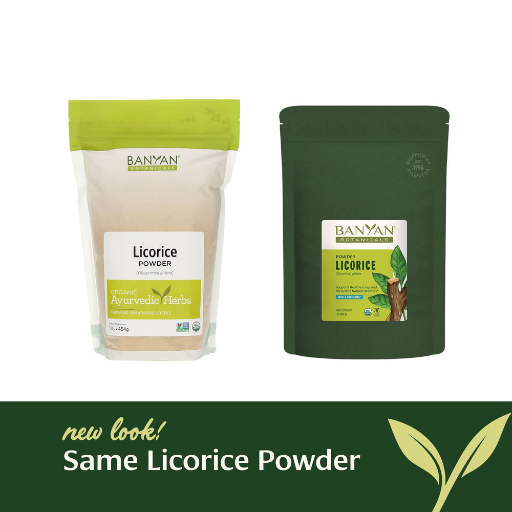 Banyan Botanicals Licorice Powder jar ready for daily infusions.