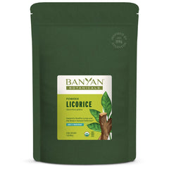 Banyan Botanicals Licorice Powder package, organic root powder for digestive balance.