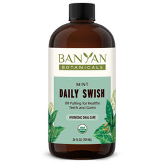 Banyan Botanicals Mint Daily Swish bottle front for a refreshing oil pulling routine