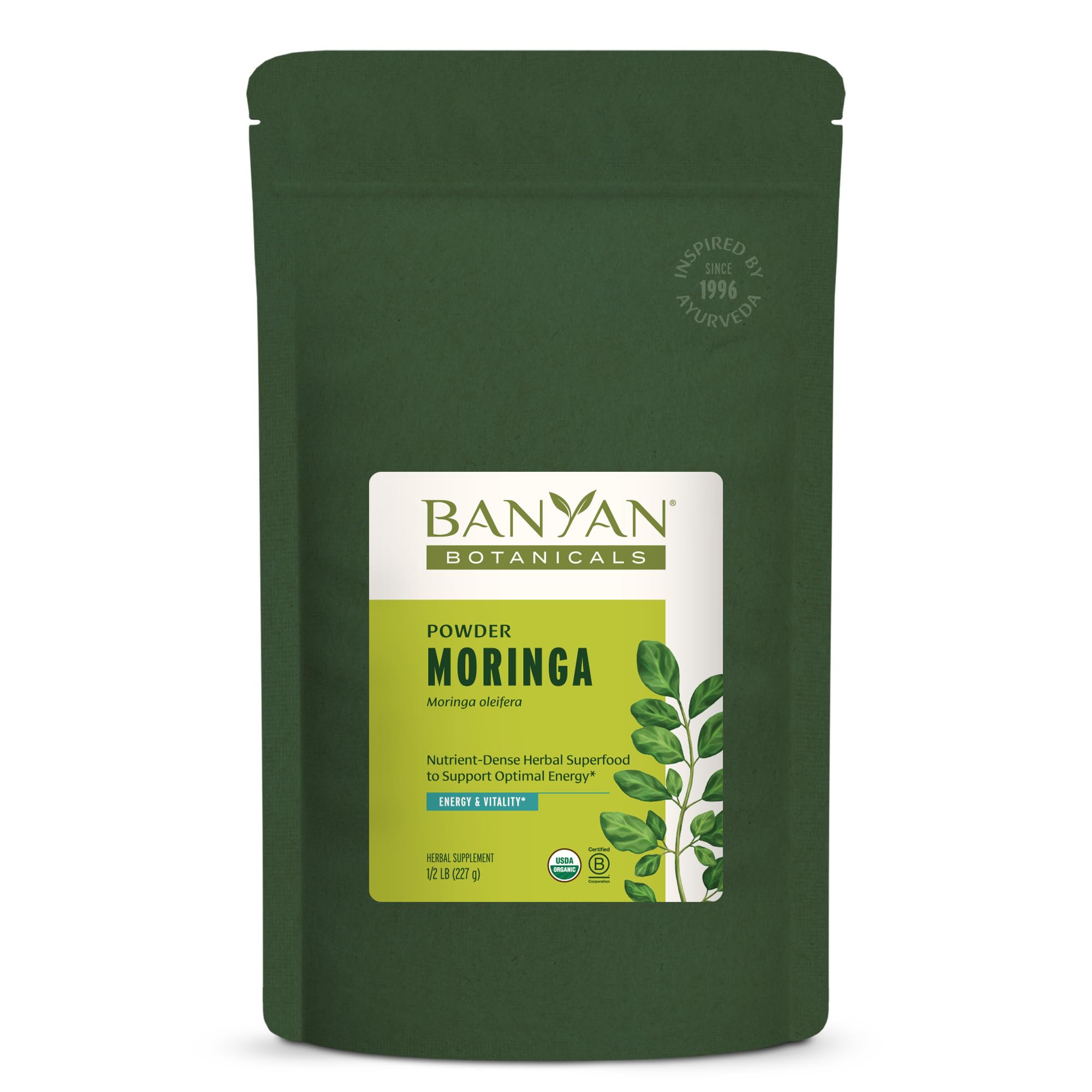 Banyan Botanicals Moringa powder jar for daily nutrient support.