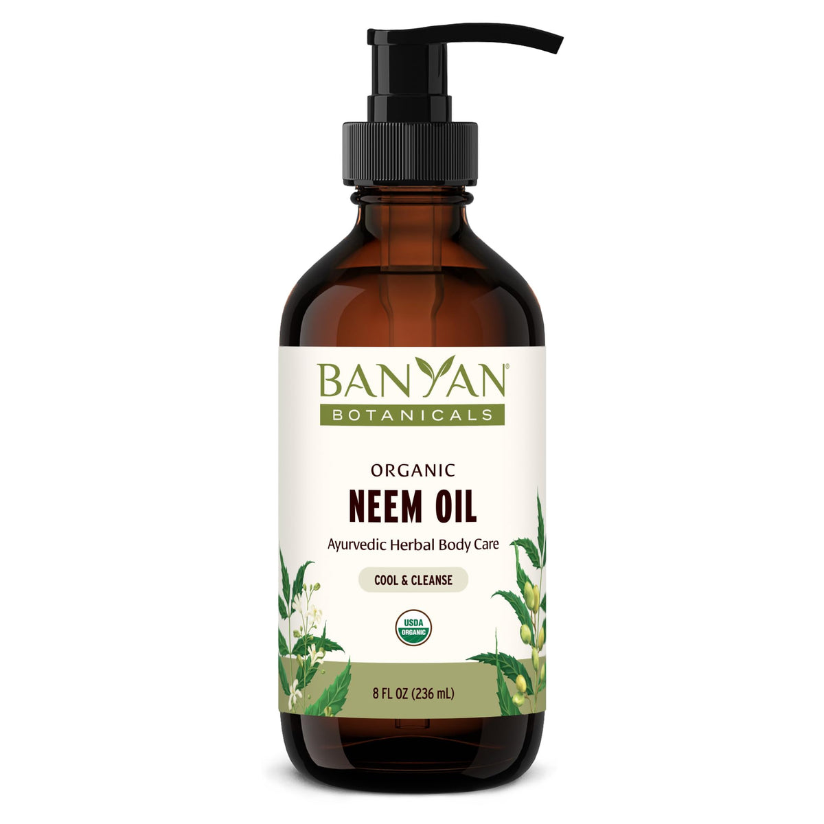 Banyan Botanicals Neem Oil bottle ready for cooling skin care.