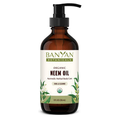 Banyan Botanicals Neem Oil bottle ready for cooling skin care.