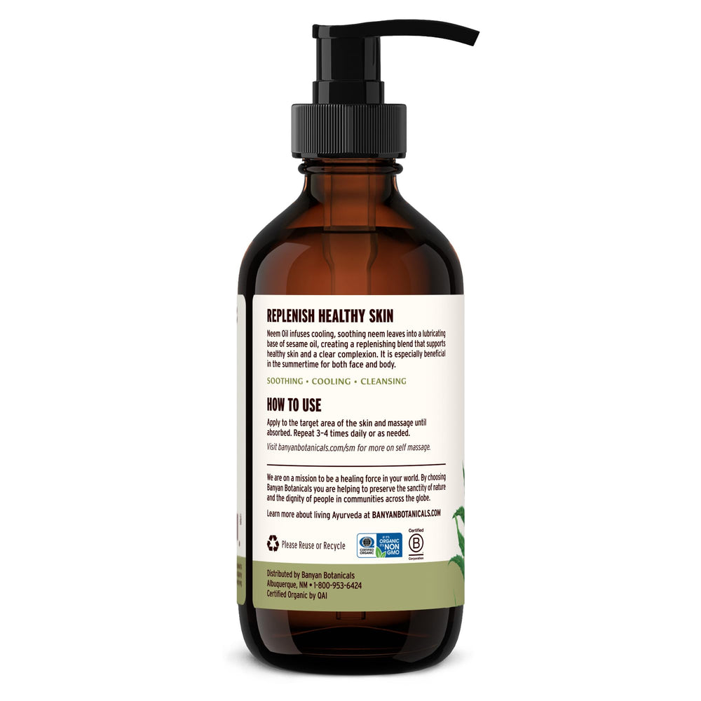Banyan Botanicals Neem Oil packaging on display for self-care.
