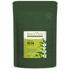 Banyan Botanicals Neem Powder bottle pour; supports healthy skin and gentle detox.