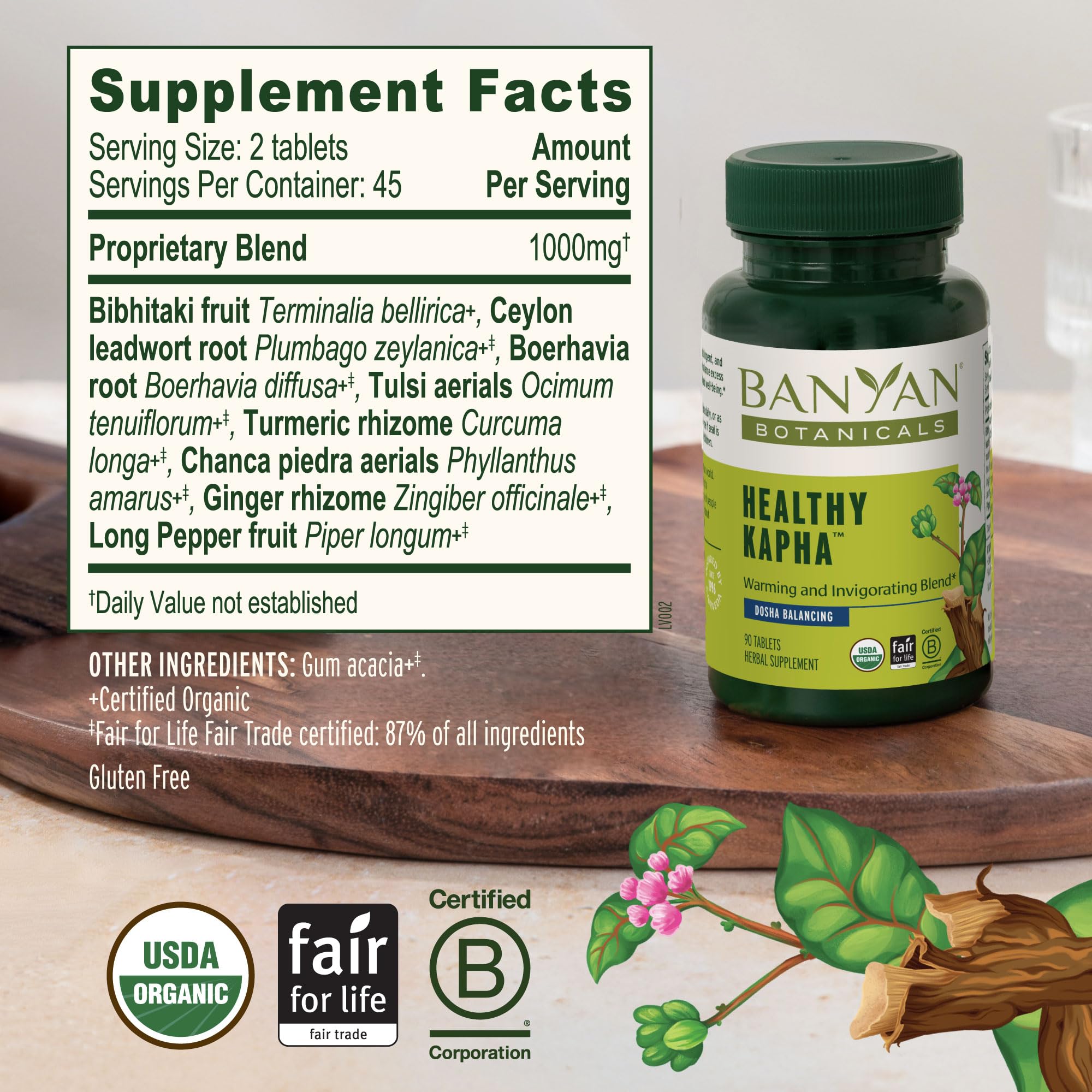 Banyan Botanicals organic herbs chitrak tulsi ginger illustrate digestion-friendly support.