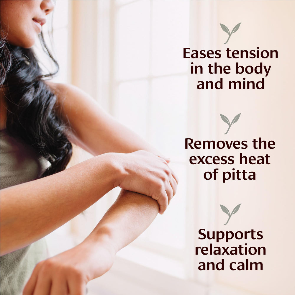Banyan Botanicals Pitta Massage Oil application glides smoothly for a calming massage.