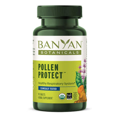 Banyan Botanicals Pollen Protect bottle shown for daily seasonal support.