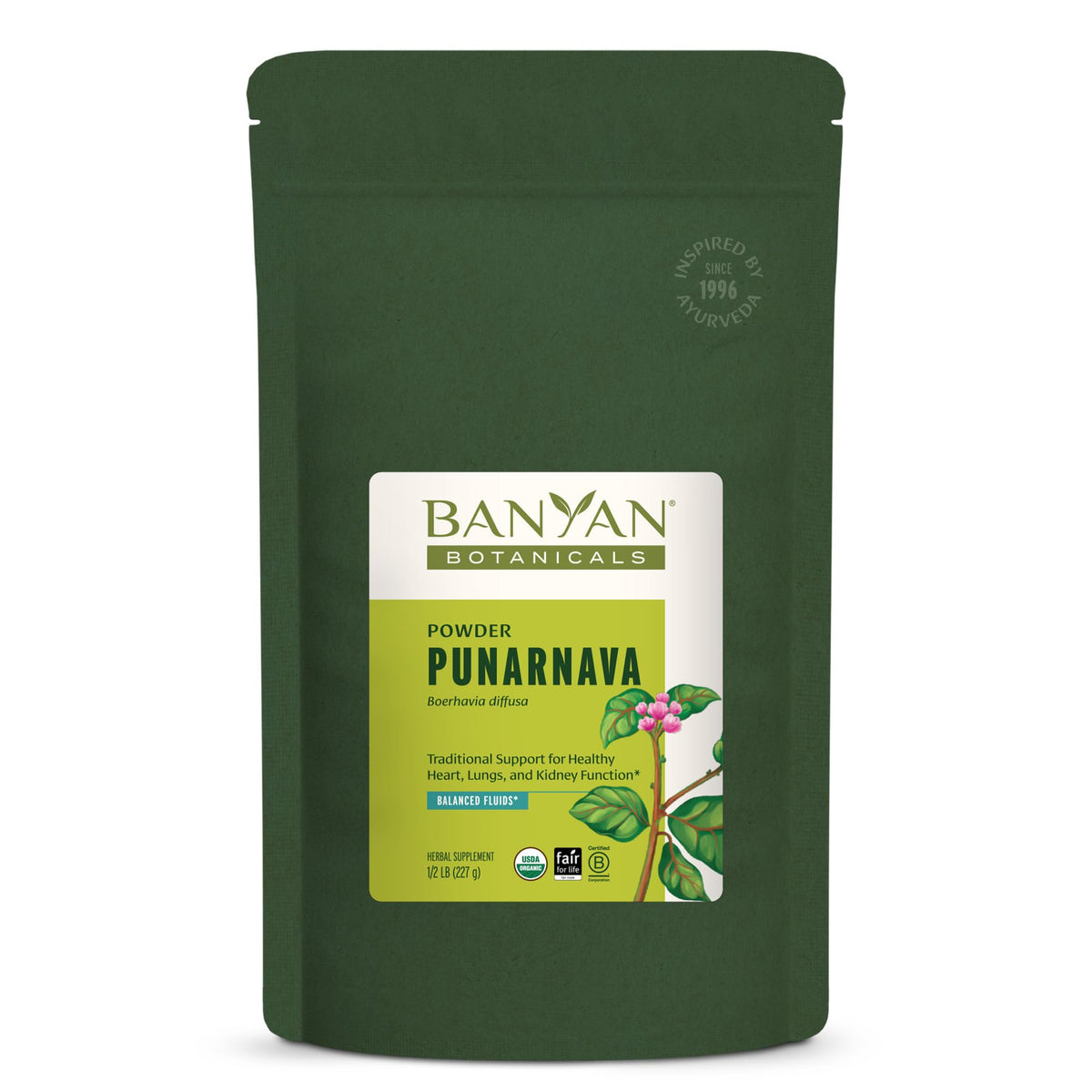 Banyan Botanicals Punarnava Powder bottle for organic tea blends