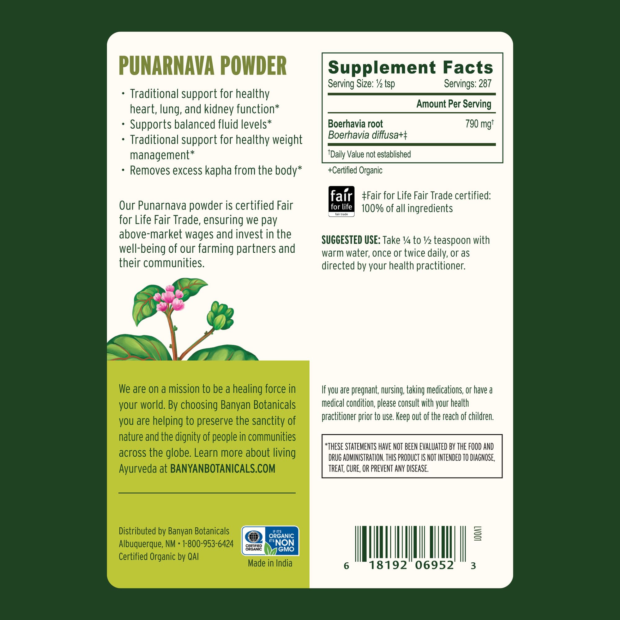 Banyan Botanicals Punarnava Powder jar on kitchen counter for everyday use