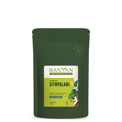 Banyan Botanicals Sitopaladi Powder front label highlights the organic blend for respiratory support.