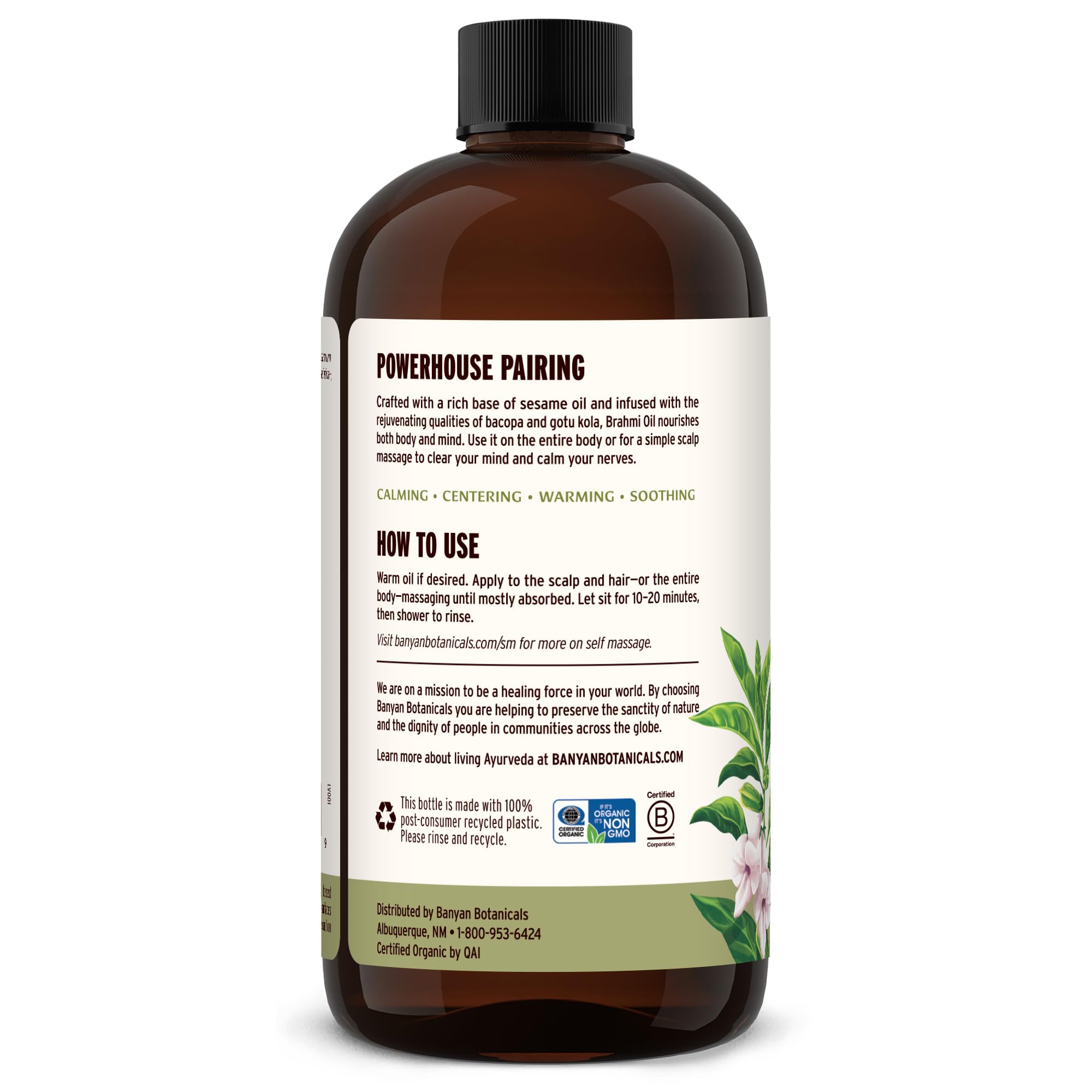 Banyan Botanicals Sustainably sourced organic brahmi herbs and sesame oil.