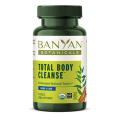 Banyan Botanicals Total Body Cleanse bottle showing herbal detox support.