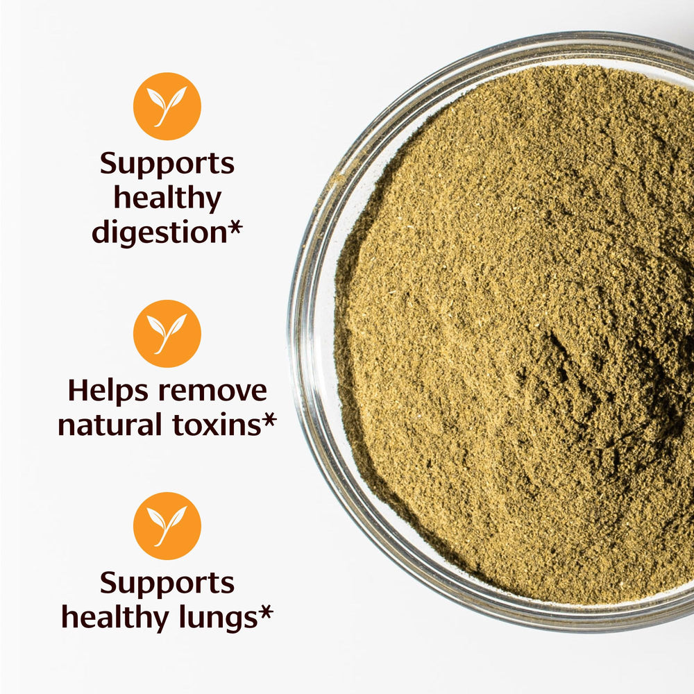 Trikatu powder scoop shows easy daily dosing for digestion support.